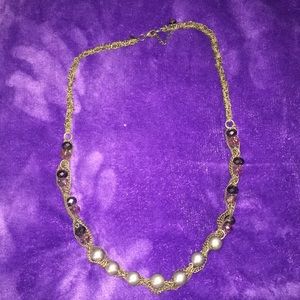 Purple and Brass Costume Necklace